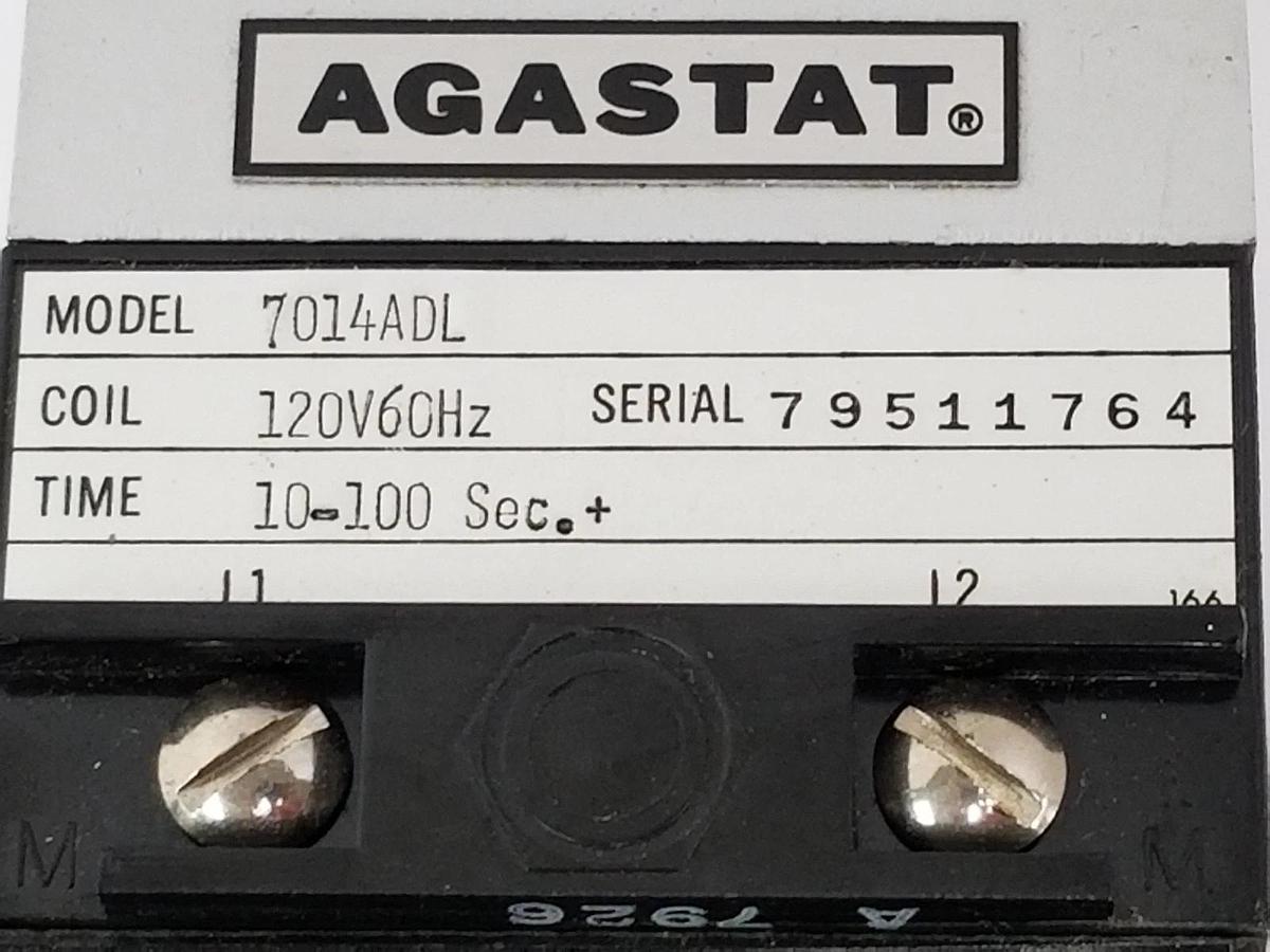 Used AGASTAT 7014ADL TIME DELAY RELAY 120V, 60HZ, 10-100 SEC.