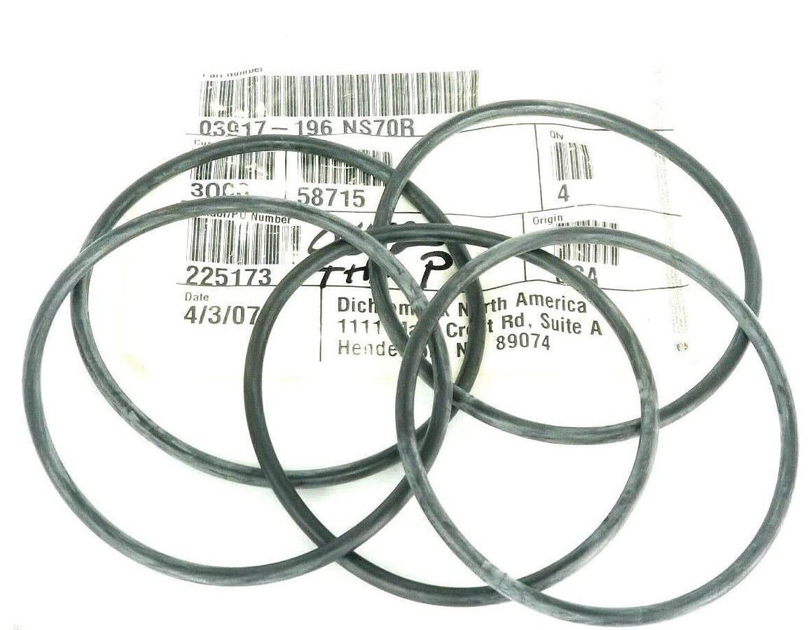 Used LOT OF 5 NEW GENERIC 03917-196 NS70R O-RINGS 4'' IN. ID. 4-3/8'' IN. OD. 225173