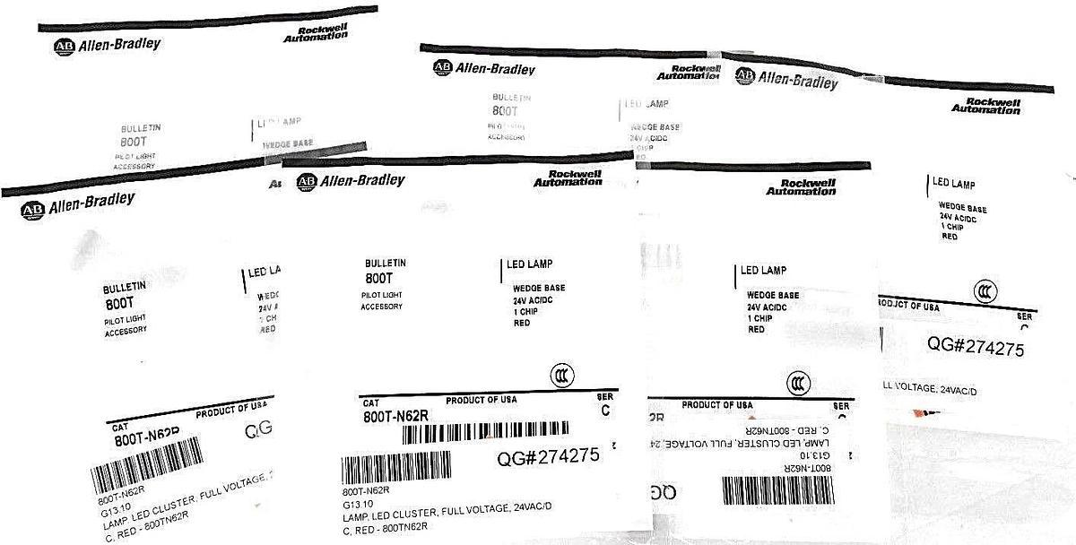 Used LOT OF 6 NEW ALLEN BRADLEY 800T-N62R RED LED SER. C WEDGE BASE 24V AC/DC