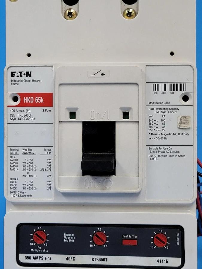 Used EATON CUTLER HAMMER HKD3400F CIRCUIT BREAKER STYLE 1492D82G03, N05NFXRS3A