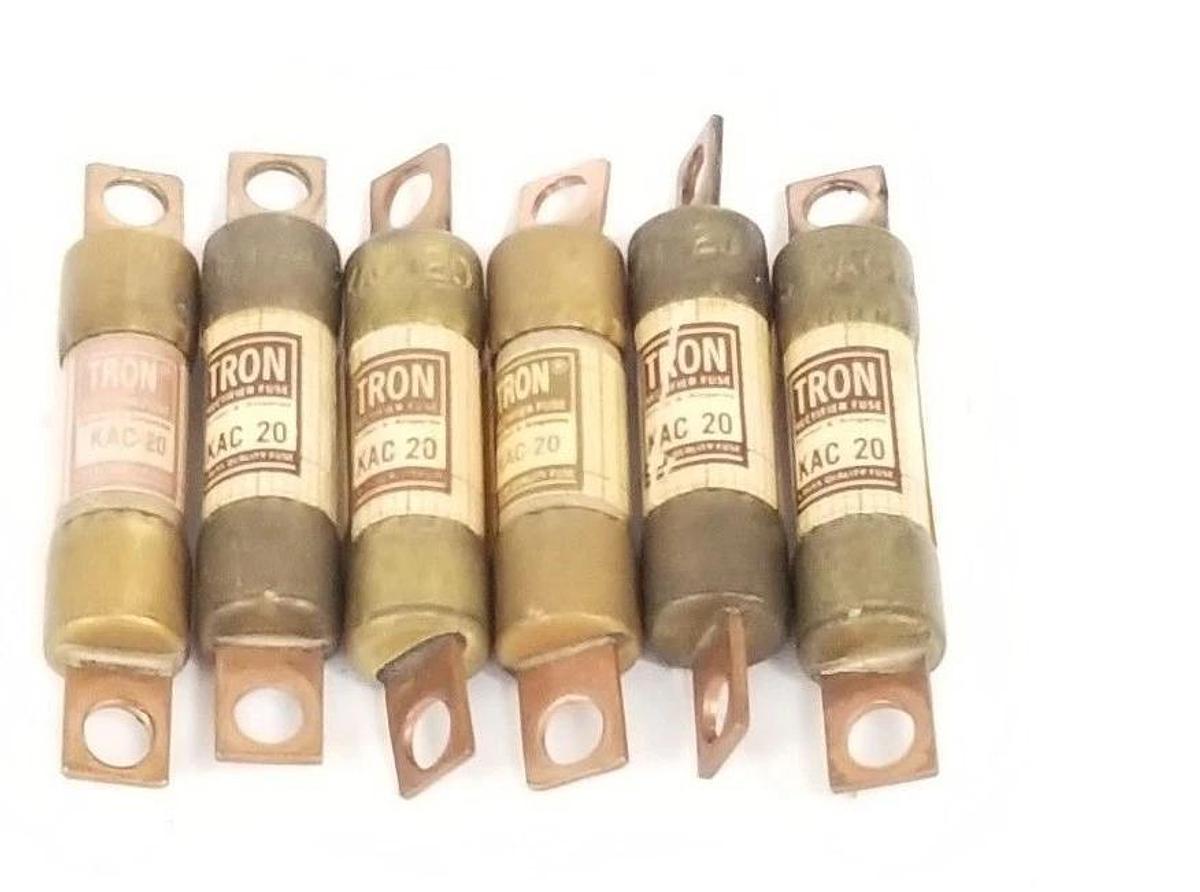 Used LOT OF 6 TRON KAC-20 RECTIFIER FUSES 20 AMP, 600 VAC, 200 KA, KAC20