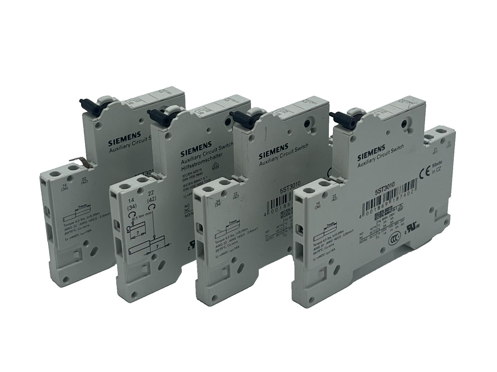 Used (4) Siemens 5ST3010 Auxiliary Circuit Switch 1 NO + 1 NC - Mini Circuit Breaker