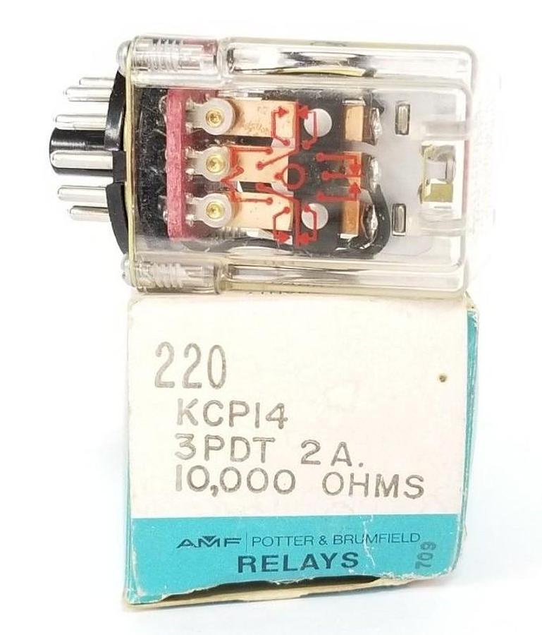 Used NIB POTTER & BRUMFIELD KCP14-10000, 220, KCP14, 3PDT, 2A, 10,000 OHMS RELAY