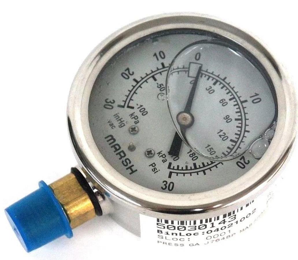 Used NIB MARSH J7648P GAUGE 2.5'' SEVB 1/4NPT, 0-100PSI & KPA