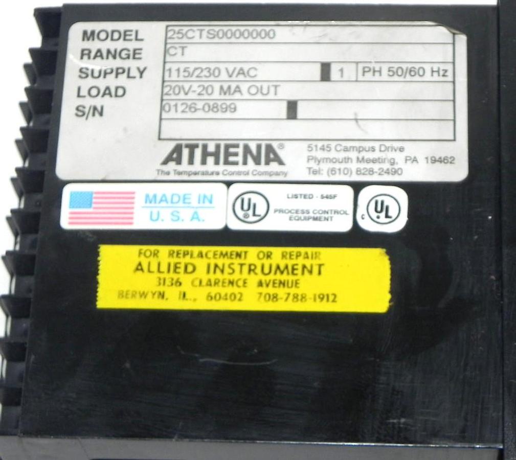 Used ATHENA CONTROLS 25CTS0000000 TEMPERATURE CONTROL 25CTS0000000
