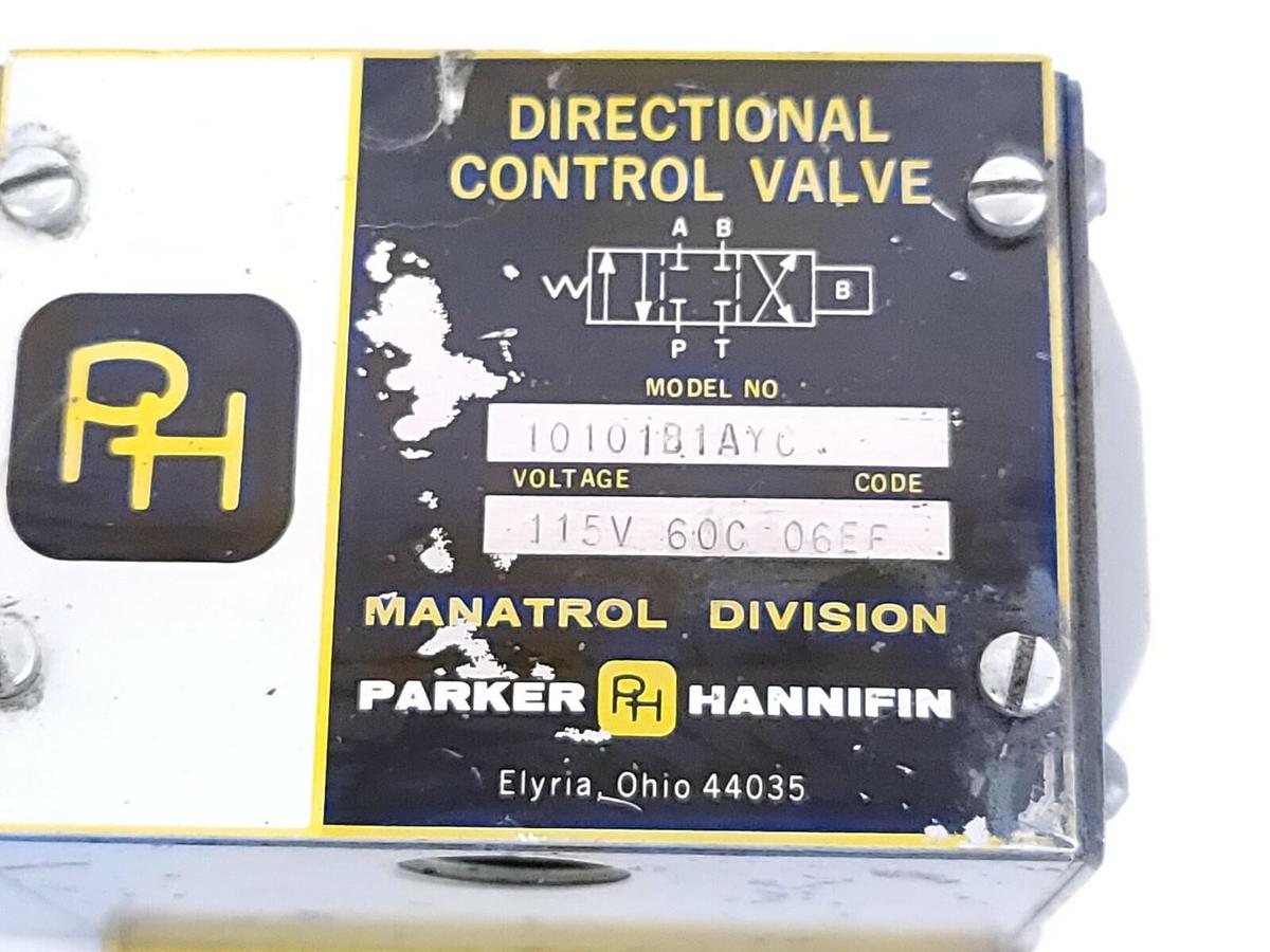Used PARKER HANNIFIN PARKER 10101B1AYC DIRECTIONAL CONTROL VALVE 115V 60C 06EF