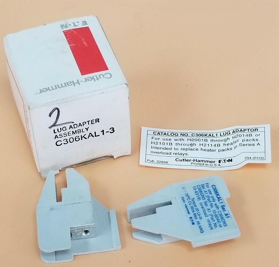 Used CUTLER-HAMMER C306KAL1-3B LUG ADAPTOR ASSEMBLIES C306KAL13B, SER. A1, (BOX OF 2)
