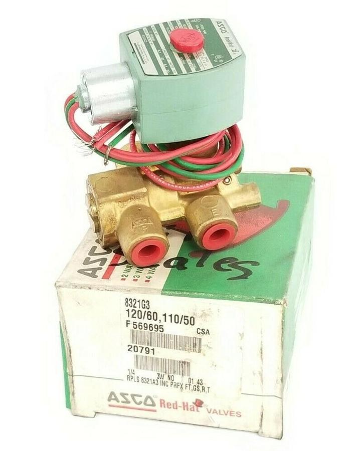 NIB ASCO RED-HAT 8321G3 SOLENOID VALVE 3-WAY 1/4'' IN. 110/120V 50/60HZ 20791