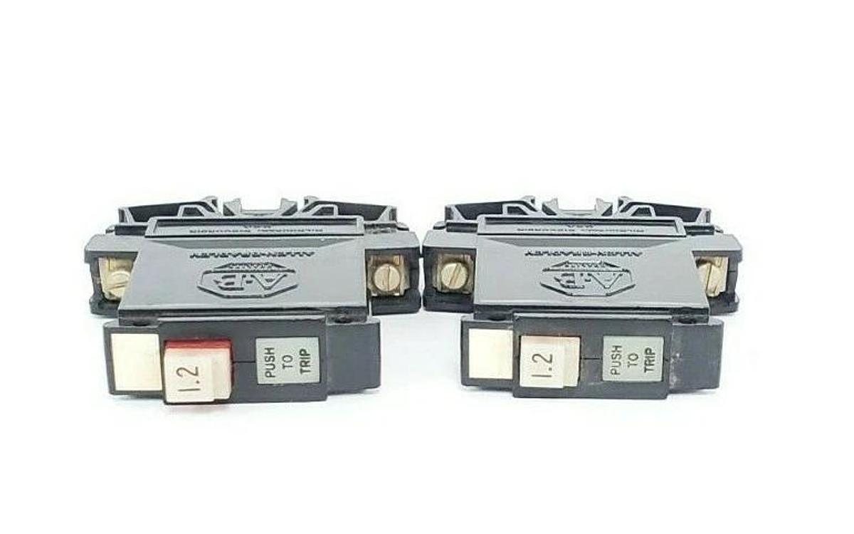 Used LOT OF 2 ALLEN BRADLEY 1492-G012 CIRCUIT BREAKERS 1.2AMP 1POLE 250VAC, SER. B