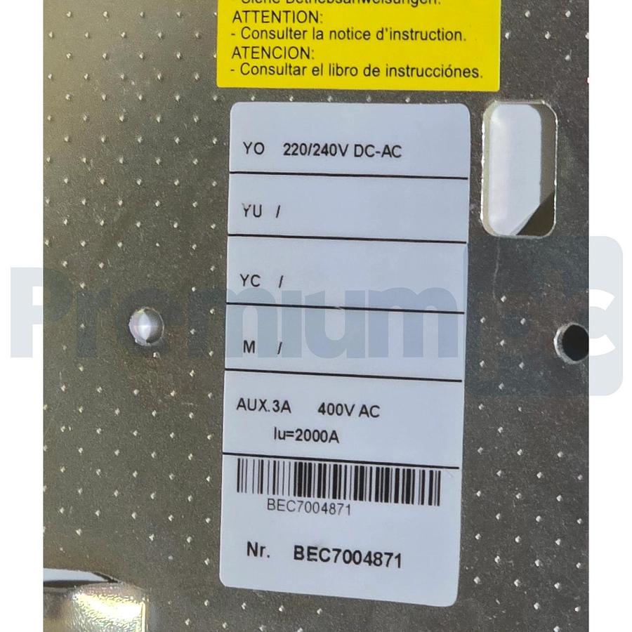 Used ABB 1SDA055831R1 SACE E2B 20 2000A 3P Emax Circuit Breaker w/PR123/P-LSIG Trip