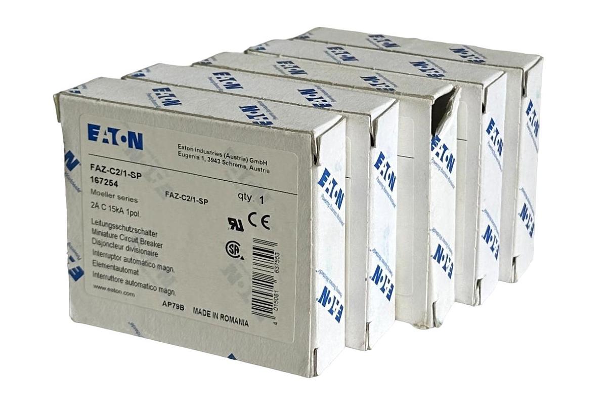 Used 5 NEW EATON FAZ-C2/1-SP / 167254 MOELLER SERIES 2A CIRCUIT BREAKER 1POL 15kA