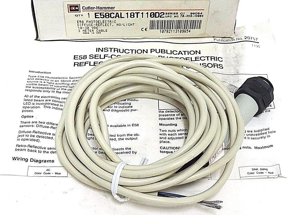 Used NIB CUTLER-HAMMER E58CAL18T110D2 E58 PHOTOELECTRIC SENSOR SER. C1