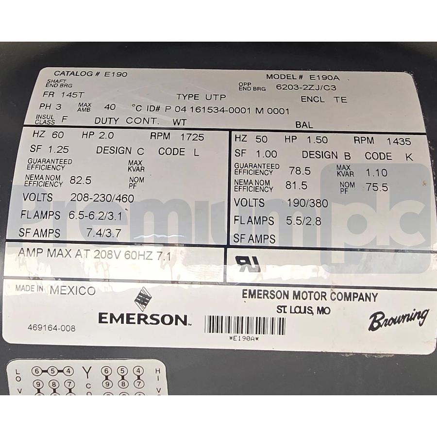 Browning E190 | E190A Motor Module Kit 2HP & 1-1/2HP 145T-12 Frame 3Ph 60/50Hz