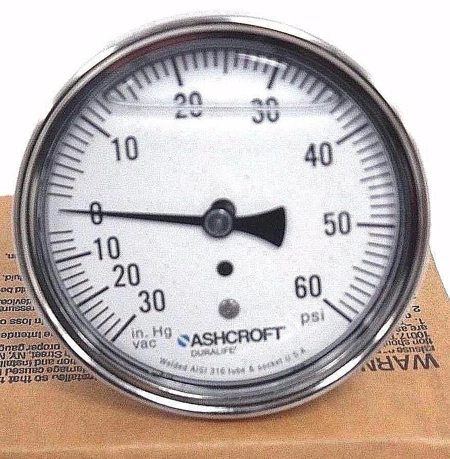 Used NIB ASHCROFT 35-1009-SWL-02B-30IMV&60#-XFF DURALIFE GAUGE SIZE: 3-1/2''
