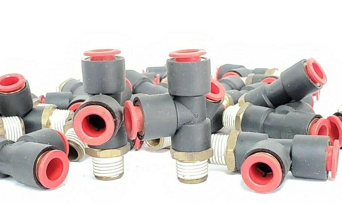 Used LOT OF 23 NEW SMC 3/8 RUN TEE FITTINGS, 3/8" X 3/8" X 1/4"