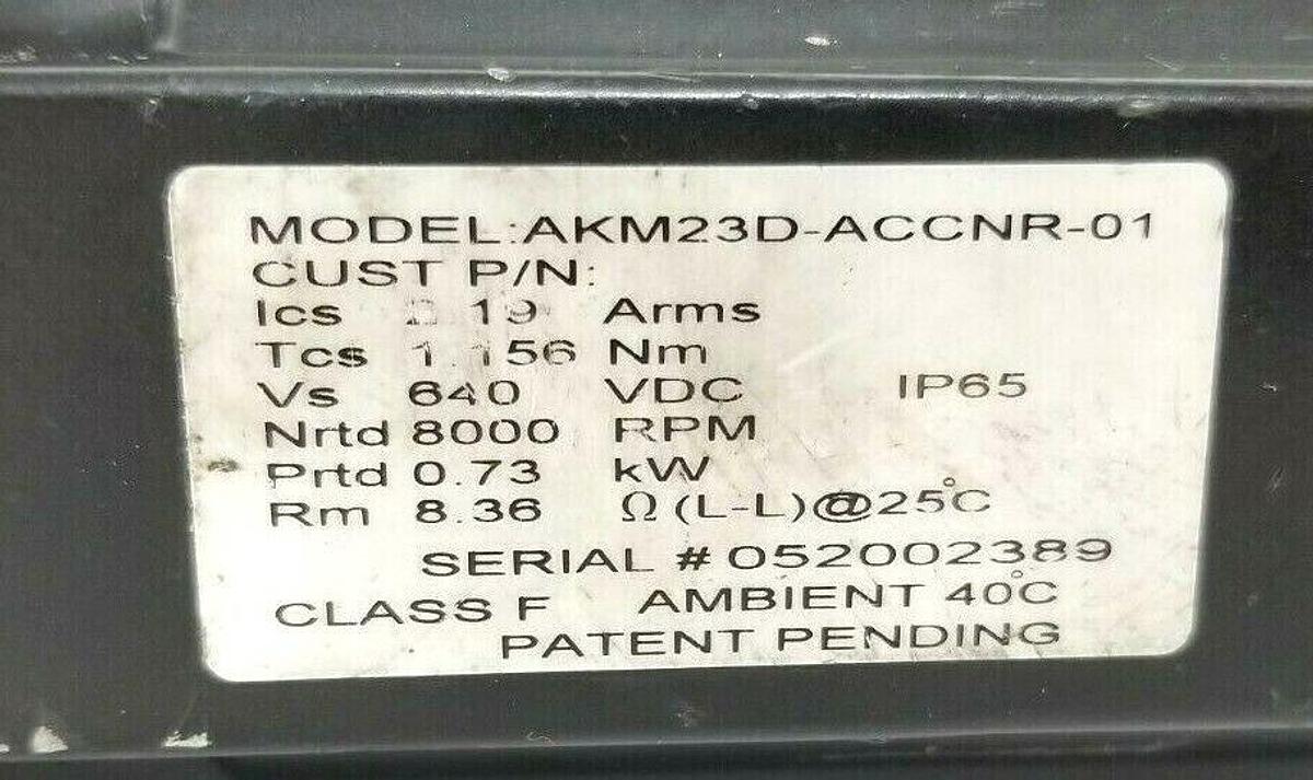 Used KOLLMORGEN / DANAHER AKM23D-ACCNR-01 SERVO MOTOR 3 PM 2.19A 1.16Nm 640VDC