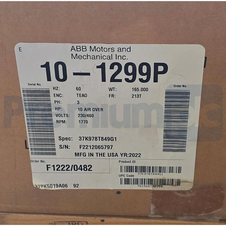 Baldor Evapco 10-1299P Evapcold Evaporator Fan Motor 10HP 1770RPM TEAO 213T NSMP