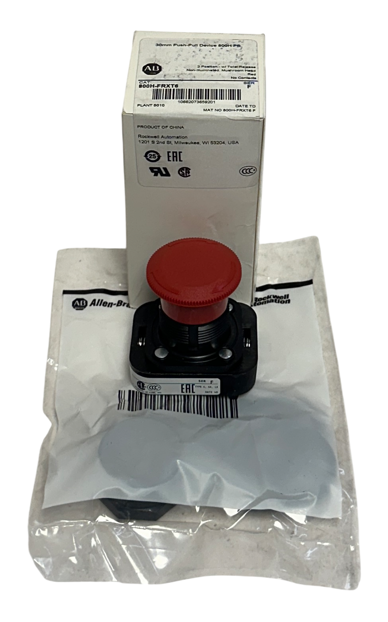 Used ALLEN BRADLEY 800H-FRXT6 /F 30mm PUSH-PULL BUTTON TWIST RELEASE RED 2-POS NSMP