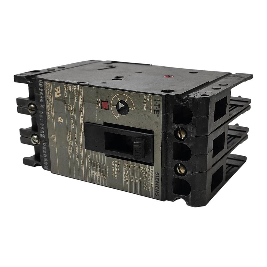 Used Siemens I-T-E ED63A100 Sentron Circuit Breaker | 100A 600V 3P | ED6-ETI w/Trip