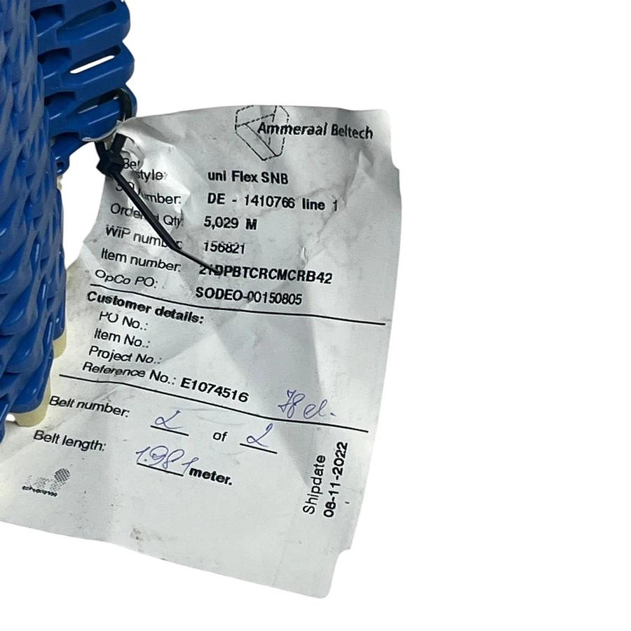 uni Flex SNB-CR Modular Plastic Conveyor Chain 538mm W x 2M Blue 80092705 New