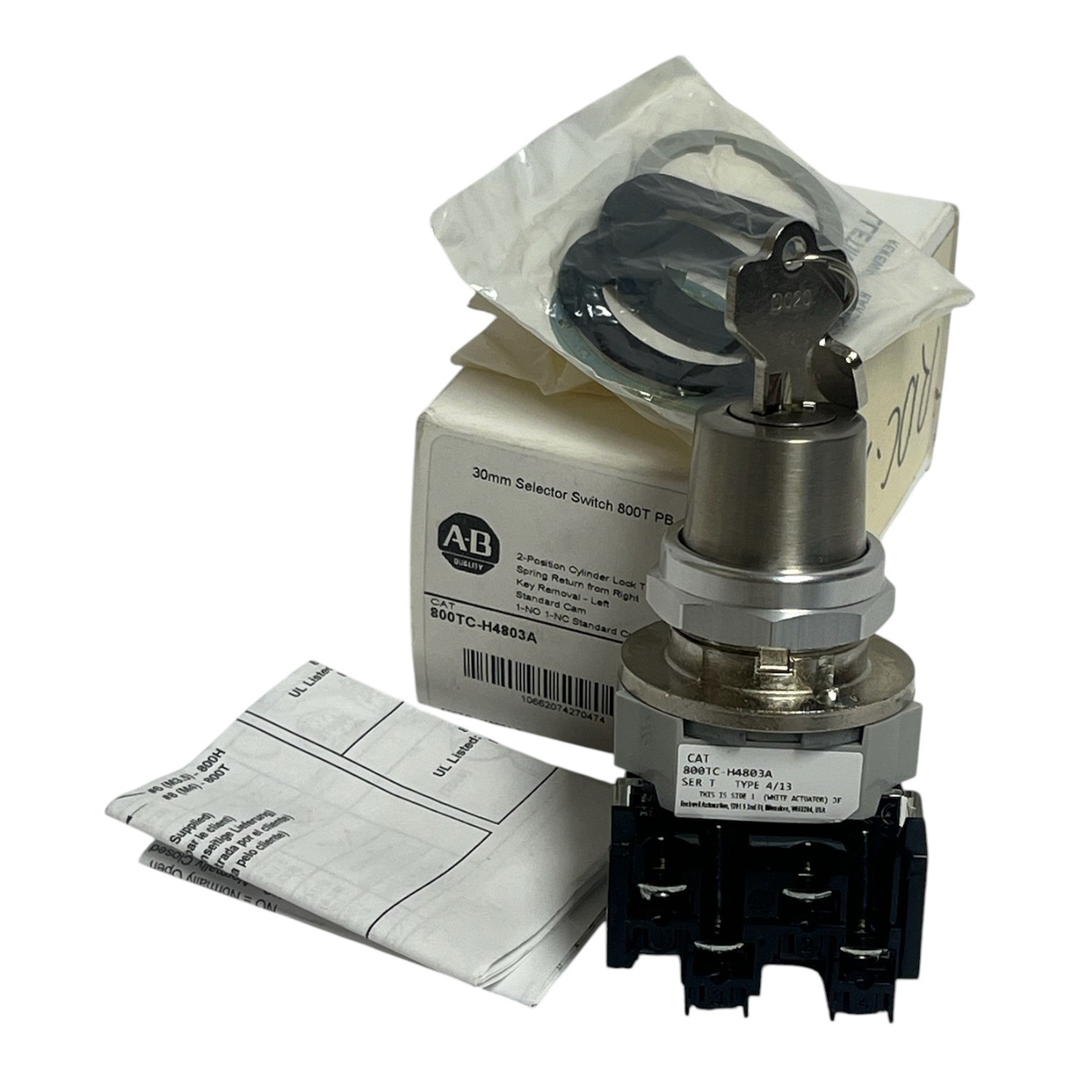 Used Allen-Bradley 800TC-H4803A 30mm 2-Position Keyed Selector Switch - New In Box