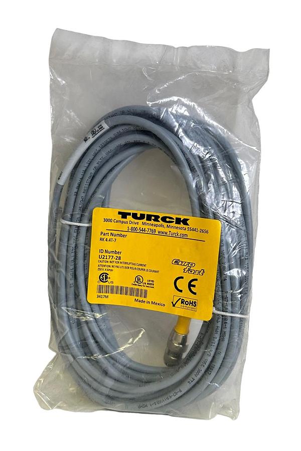 Used NEW TURCK RK 4.4T-7 / RK44T7 M12 EURO CORDSET SINGLE-ENDED 7M U2177-28 / U217728
