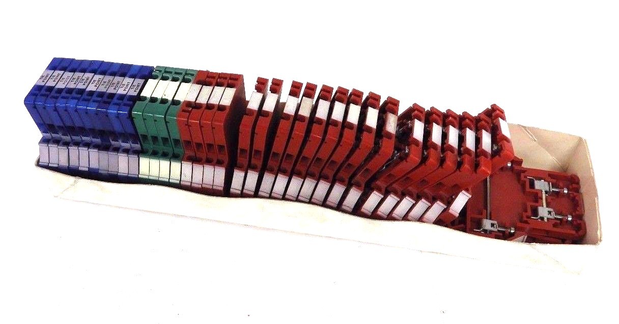 Used LOT OF 36 NEW ALLEN BRADLEY 1492-H2 TERMINAL BLOCKS SER B, GREEN, RED, BLUE