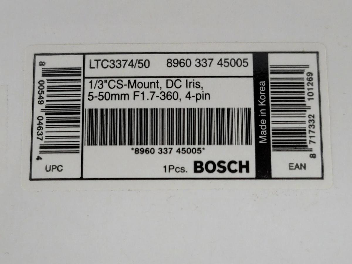 Used NIB BOSCH LTC3374/50 CS LENS 1/3-INCH 5 TO 50MM F/1.7 TO 360 4-PIN