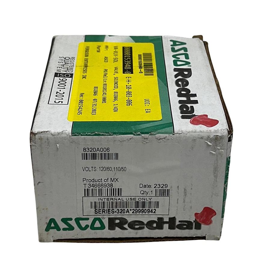 ASCO 8320A006 Red-Hat SOLENOID VALVE 8320A006AC120/60, 110/50 9W 1/4'' NSMP