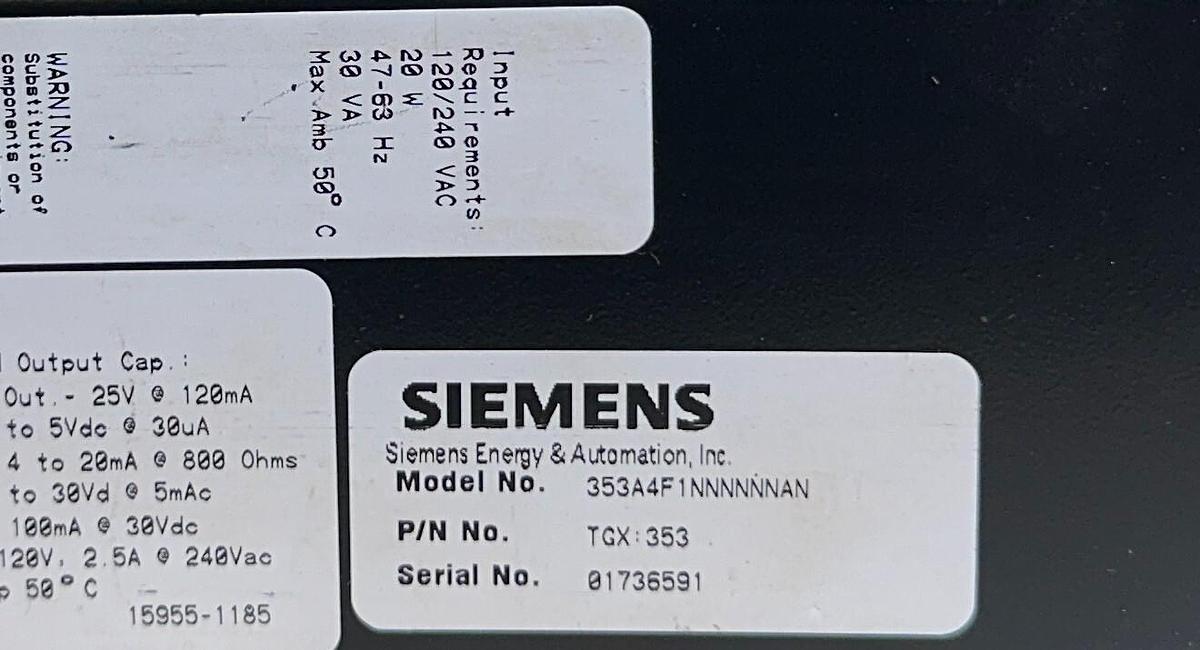 Used SIEMENS 353A4F1NNNNNNAN / TGX 353 PROCESS AUTOMATION LOOP CONTROLLER 20W USNP