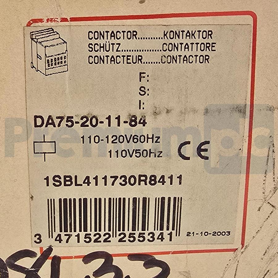 ABB DA75-20-11-84 | 1SBL411730R8411 Contactor 110-120V/60Hz 110V/50Hz Coil NSMP