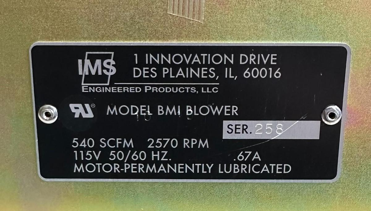 Used NEW IMS ENGINEERED PRODUCTS MODEL BMI BLOWER 540SCFM 2570RPM 115V 50/60Hz .67A
