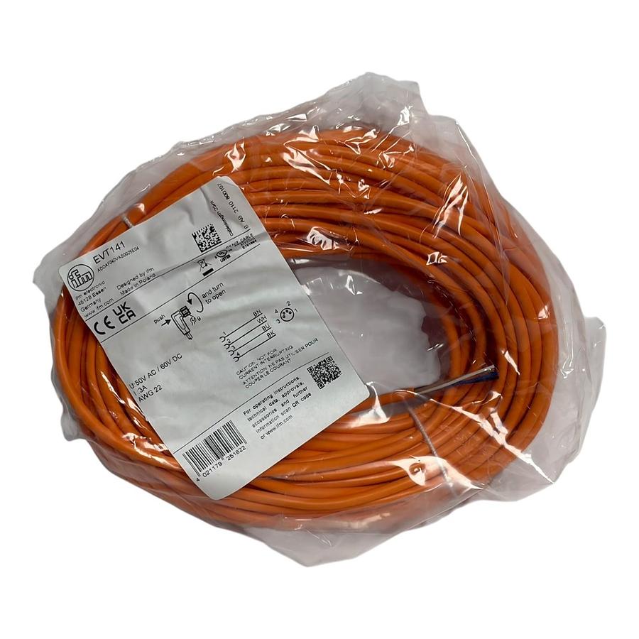 ifm electronic EVT141 M12 Right-Angle Female 4-Pin 25m Orange Sensor Cable New