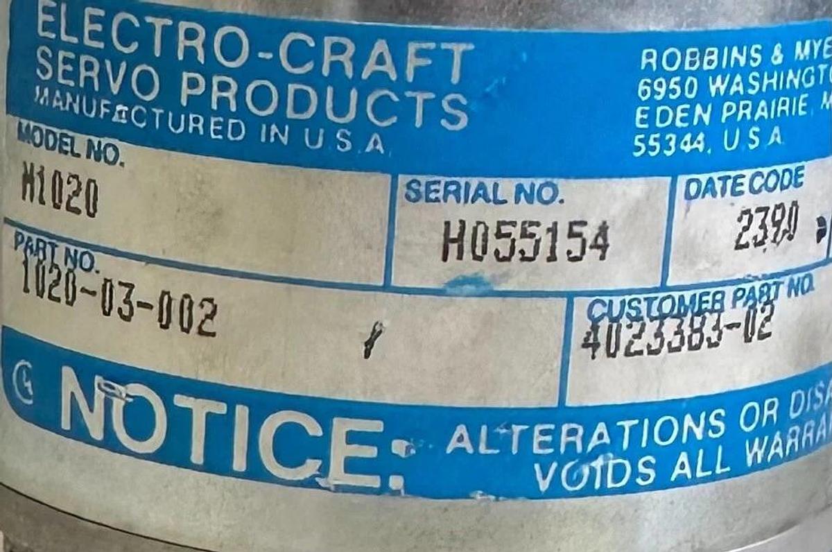 Used ELECTRO-CRAFT 1020-03-002 / 102003002 SERVO MOTOR M1020 MX132-38-1000-2 EC28035