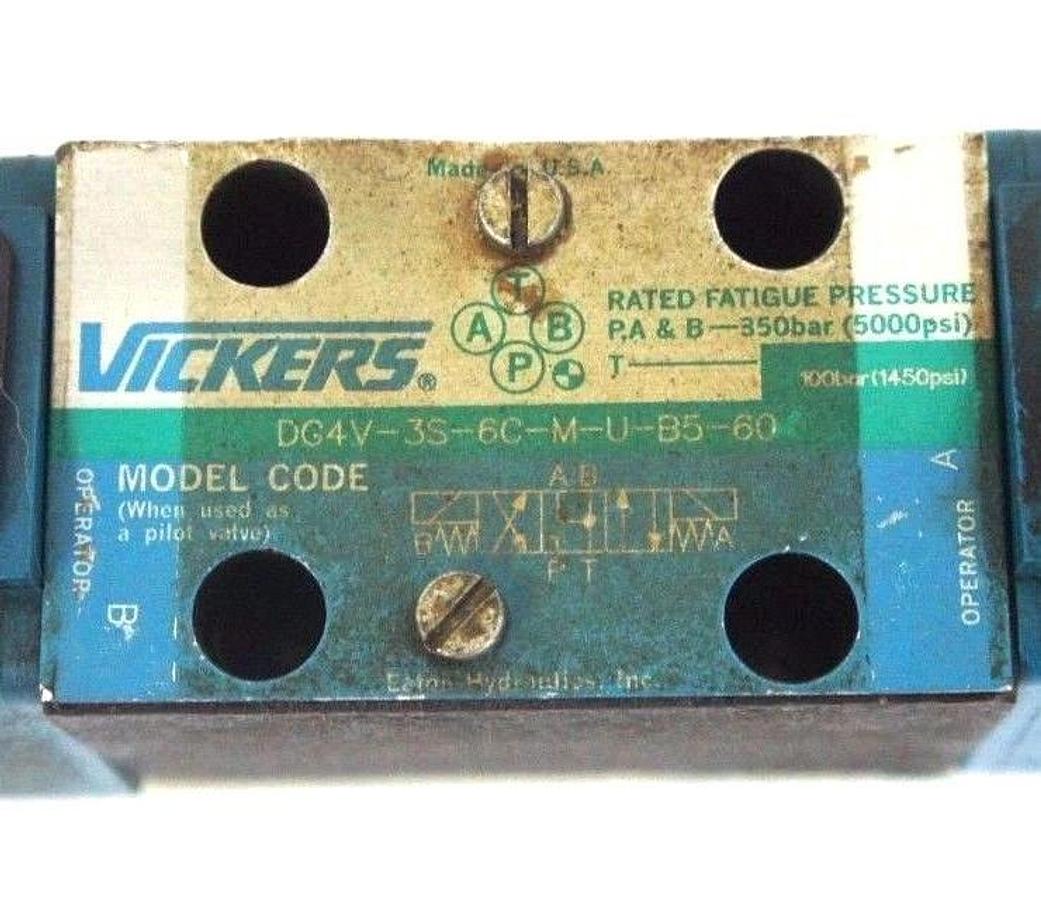 Used VICKERS DG4V-3S-6C-M-U-B5-60 SOLENOID VALVE 5000/1450PSI, 350/100BAR