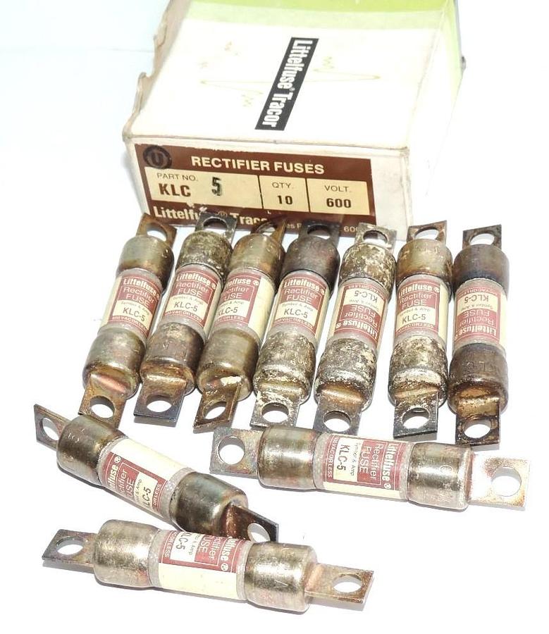 Used BOX OF 10 LITTLEFUSE KLC-5 RECTIFIER FUSES KLC5, 600 VAC