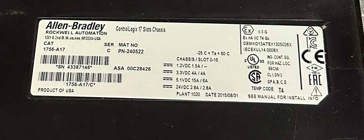 Used NEW ALLEN BRADLEY 1756-A17 /C ControlLogix 17-SLOT PLC MODULE CHASSIS 1756A17