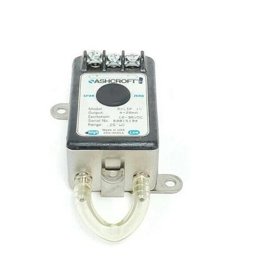 Used ASHCROFT RXLDP 1% PRESSURE TRANSMITTER 4-20mA, 12-36VDC, 0.25" WC RANGE