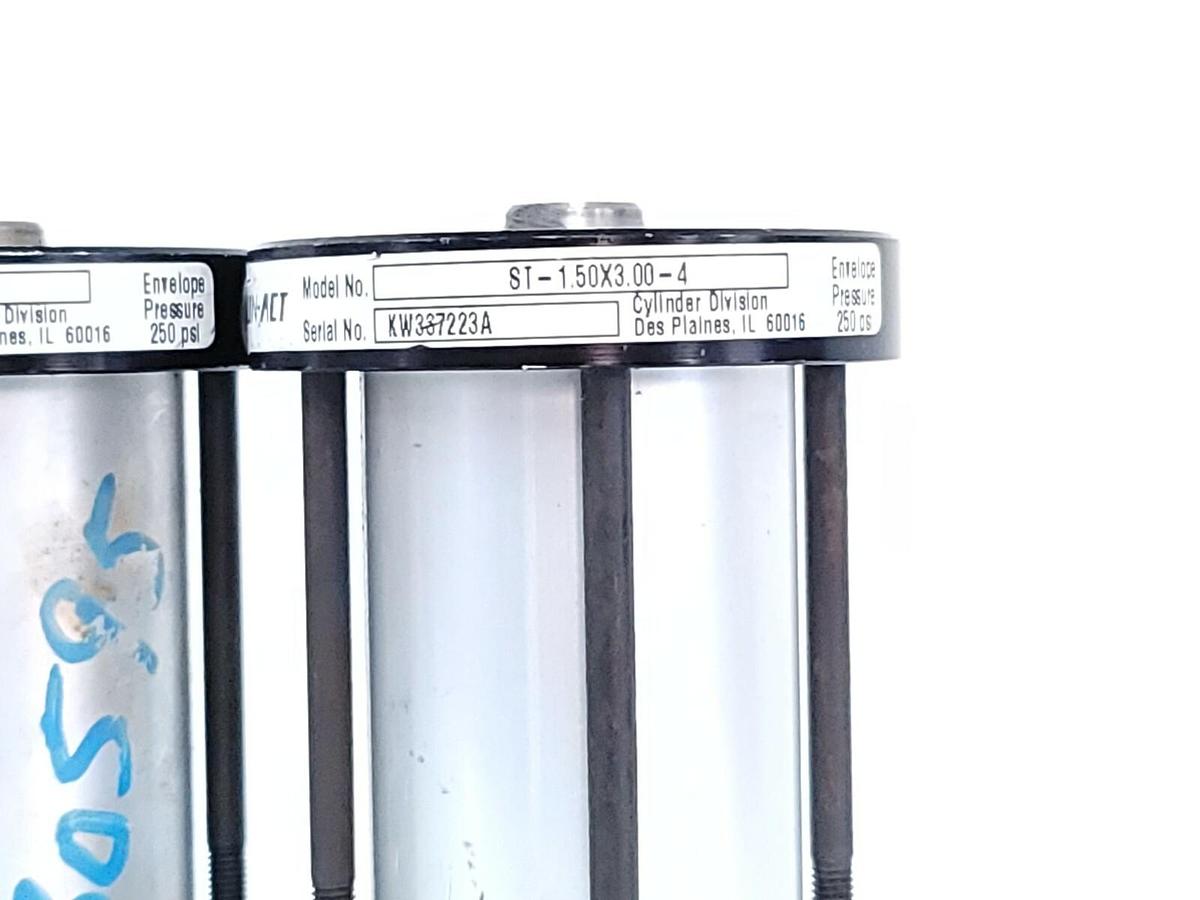 Used LOT OF 3 LIN-ACT ST-1.50X3.00-4 CYLINDERS 250PSI