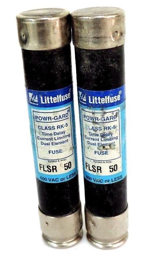 Used LOT OF 2 LITTELFUSE FLSR-50 POWR-GARD CLASS RK-5 FUSES FLSR50