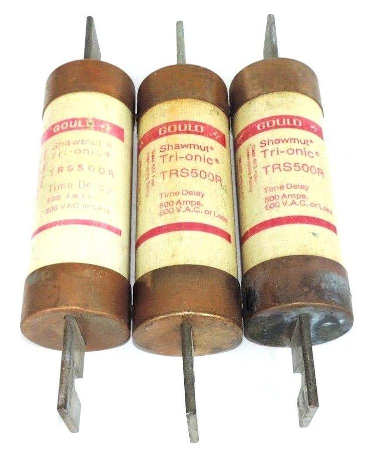 Used LOT OF 3 GOULD SHAWMUT TRS500R TRIONIC TIME DELAY FUSE 500AMP 600VAC