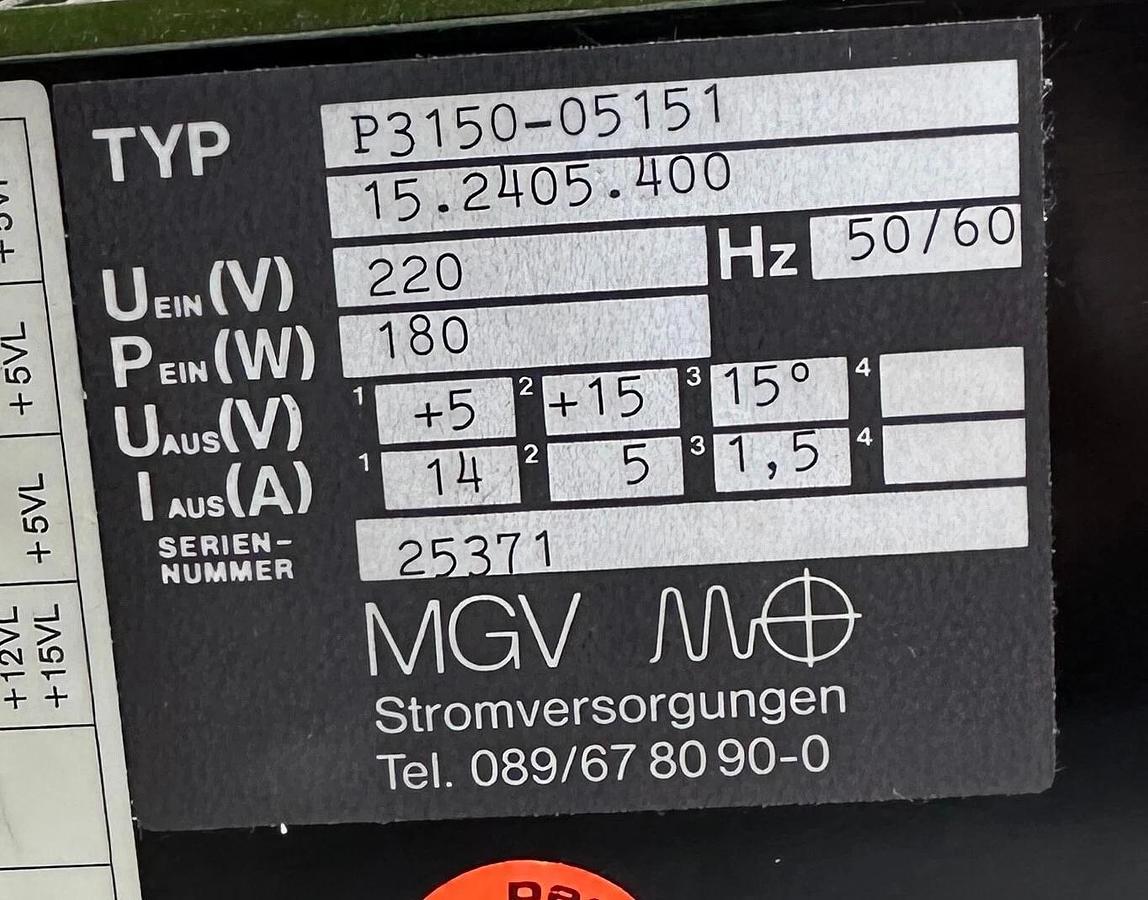 NEW MGV MO P3150-05151 / P315005151 POWER SUPPLY 220V 180W 50/60Hz 15.2405.400