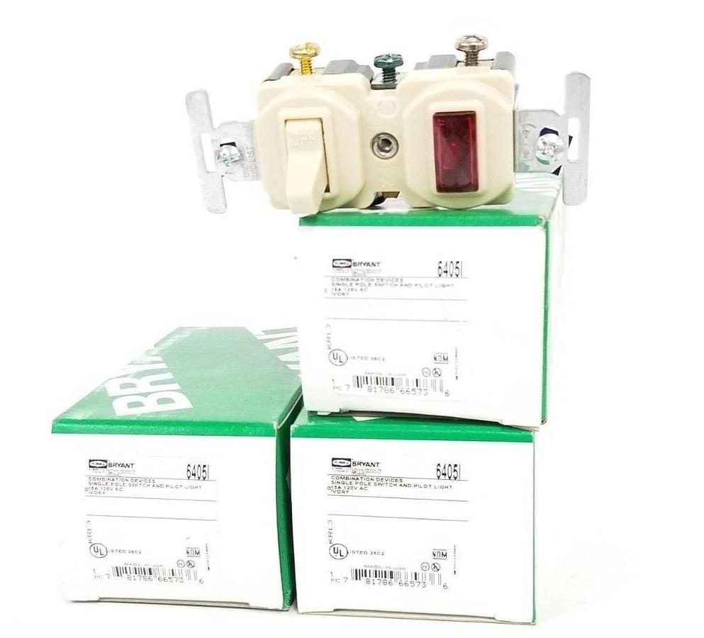 Used LOT OF 3 NIB HUBBELL / BRYANT 6405I RECEPTACLE COMBINATION DEVICES 15A 120VAC