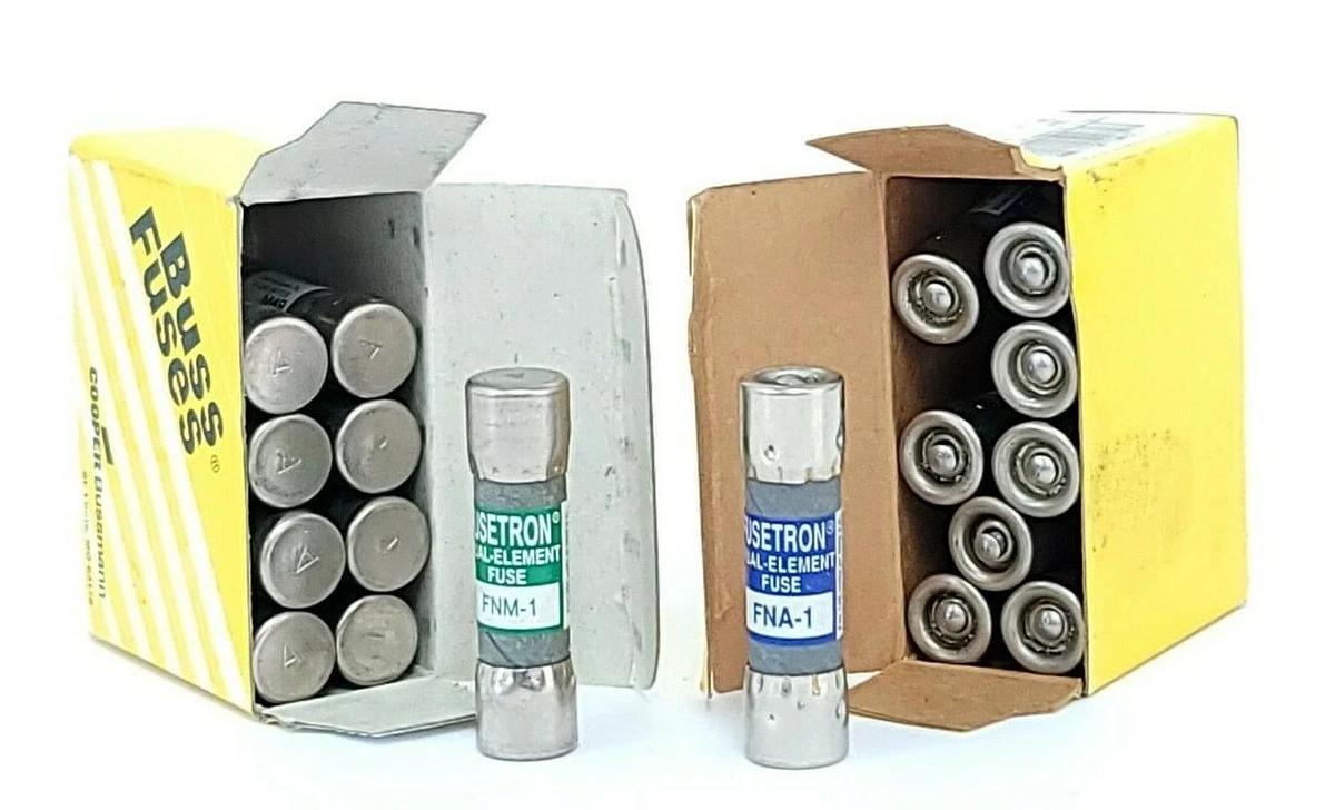 Used LOT OF 9 NEW COOPER BUSSMANN FNM-1 & 9 NEW FNA-1 FUSETRON FUSES