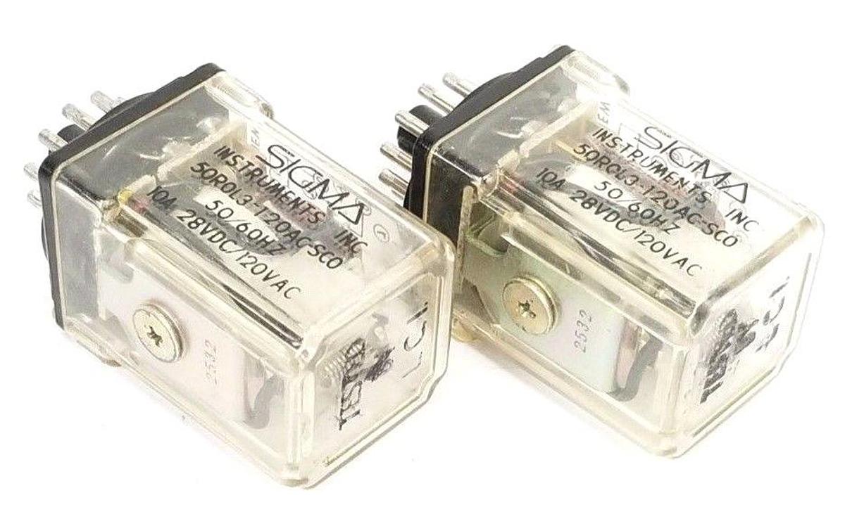 Used LOT OF 2 MAGNECRAFT SIGMA 50R0L3-120AC-SCO RELAYS 50R0L3120ACSCO