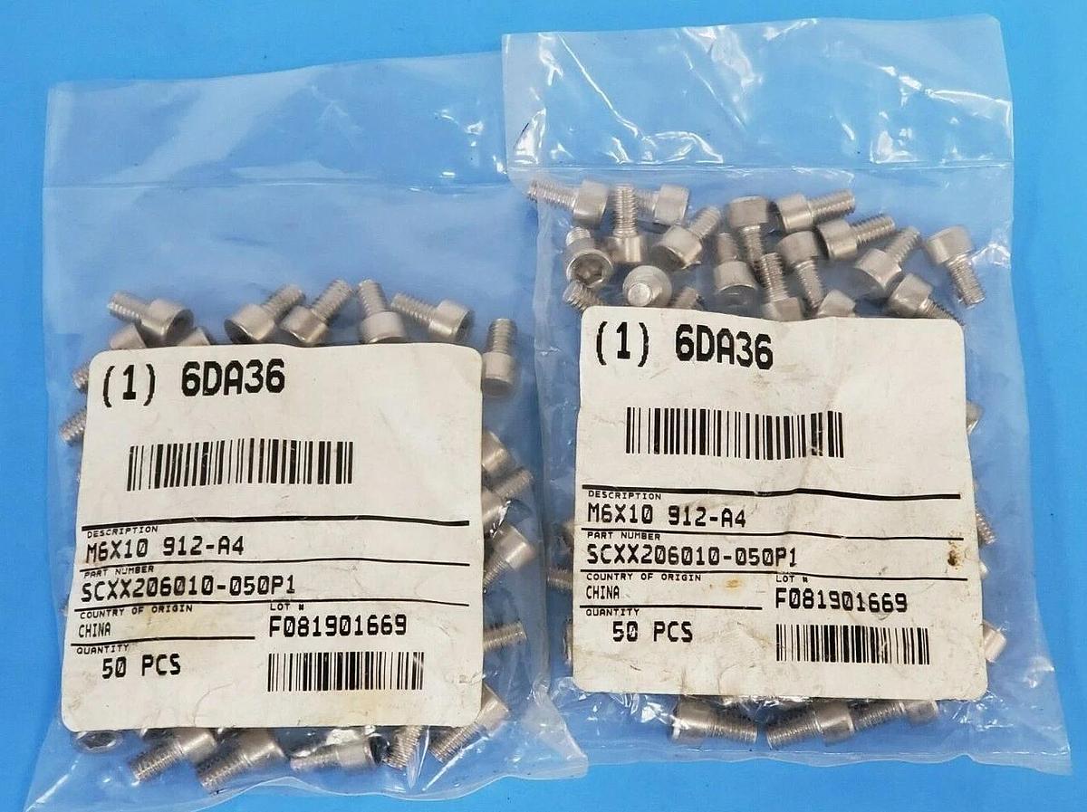 Used LOT OF 100 NEW GENERIC M6X10 912-A4 HEX SOCKET CAP SCREWS SCXX206010-050P1 6DA36