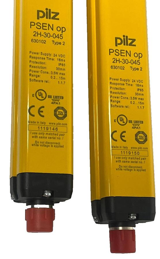 Used PILZ PSEN op2H-s-30-045 Safety Light Curtain Sender/Receiver Set 30mm Resolution