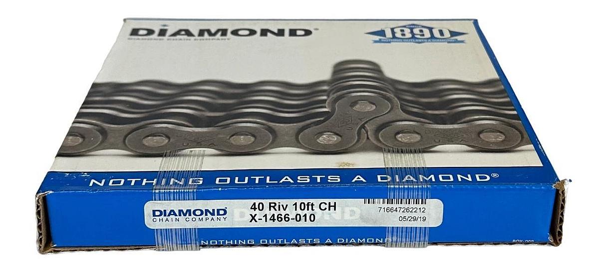 Used NEW DIAMOND CHAIN COMPANY X-1466-010 / X1466010 40 RIV 10FT ROLLER CHAIN NOS