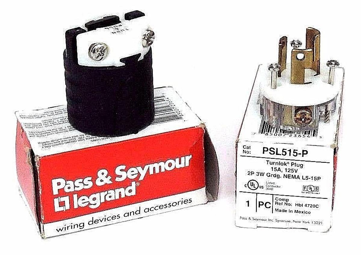 Used LOT OF 2 NIB PASS & SEYMOUR PSL515-P TURNLOK PLUGS 15A 125V PSL515P