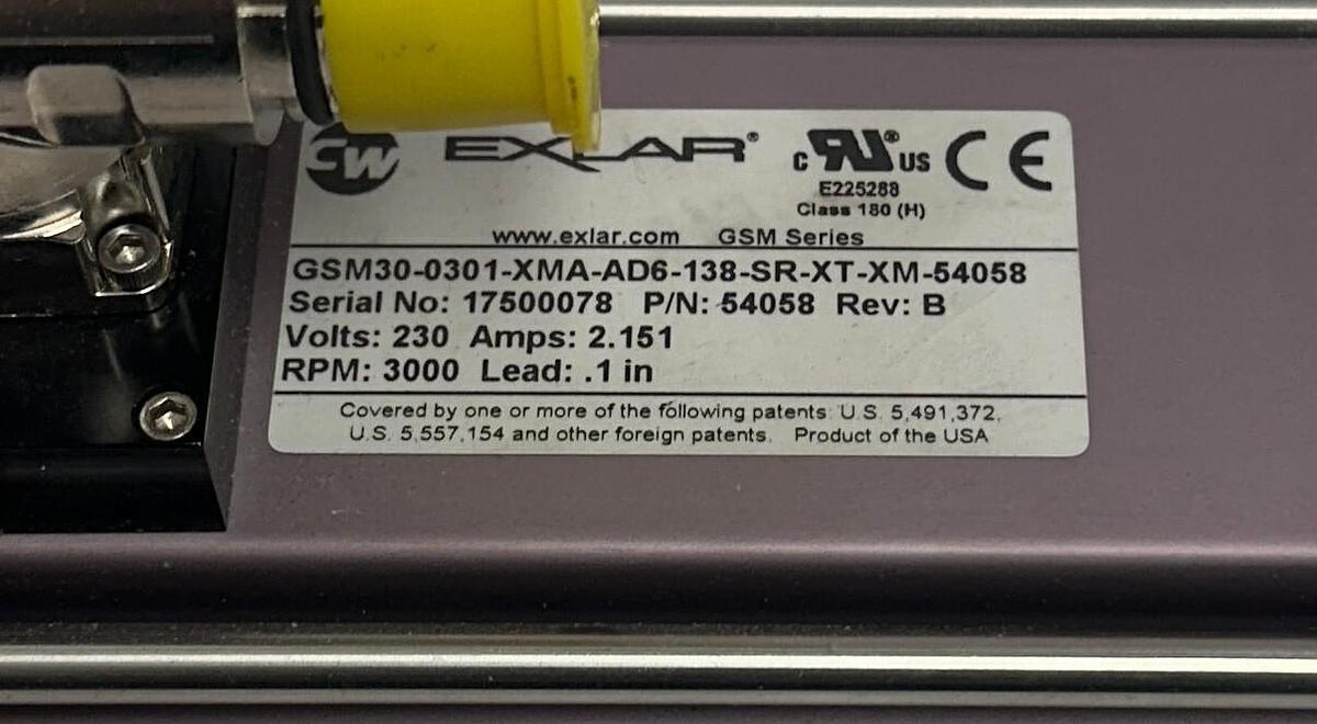 Used EXLAR GSM30-0301-XMA-AD6-138-SR-XT-XM-54058 / 54058 SERVO ACTUATOR 230V NSNP